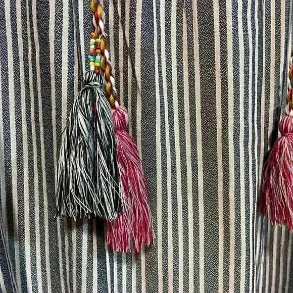 Philosophy Republic Womens Tunic Dress MEDIUM Embroidered Tassel Stripe Bohemian - Picture 4 of 9